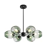  Moderne Simple Lustres Noir Branche Spoutnik Lustre Plafonnier Moderne Maison De Luxe Pendentif Lumière Creative Salle À Manger Plafonnier Luminaire Pour Salon Chambre Cuisine-Abat-jour Vert 6 tête