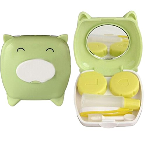 ensunpal store Piggy Shape Travel Contact Lens Case Soak Storage Box Holder Mirror Tweezer Cute