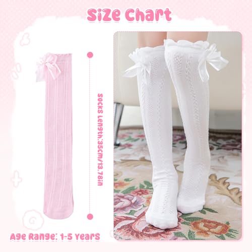Image of TecoKart 3 Pairs Stockings for Girls, Cotton Knee Length Socks for Baby Girl, Adorable Double Bow Long Socks for Kids Girl- Perfect for Dresses, Uniforms and Casual Wear
