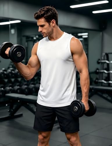 TACVASEN Ärmelloses Shirt Herren Baumwoll Fitness Tanktop Slim Fit Achselshirt UPF 50+ Outdoor Atmungsaktives Weiß M 3
