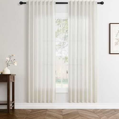 Jowels Natural Linen Curtains 72 Inch Long 2 Panels for Living Room