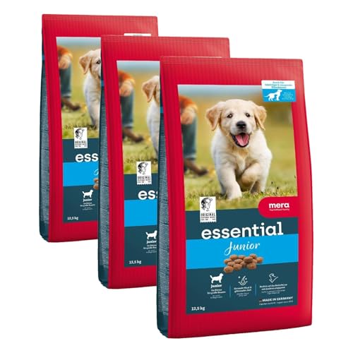 MERA Essential Junior Welpenfutter Trockenfutter 2kg | Hundefutter Trocken für Welpen Aller Rassen & Größen | Omega- 3 und Omega- 6 für Haut & glänzendes Fell | Dry Dog Food (Packung mit 3)