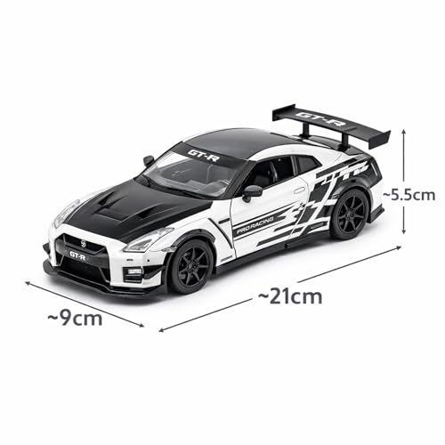 Image of Nissan GTR 1:24 Scale Die Cast Metal Car - Pull Back Widebody Sports Model with Openable Doors & Hood, Lights & Sound, Collectible Showpiece for Kids 6+ & Car Enthusiasts