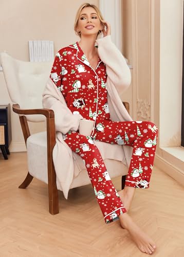 Image of Ekouaer Pajamas Women's Long Sleeve Sleepwear Soft Button Down Loungewear Pjs Lounge Set Nightwear XS-XXL