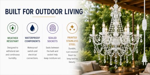 Image of Outdoor 12V Plug-in 6-Light Crystal Chandelier, Black
