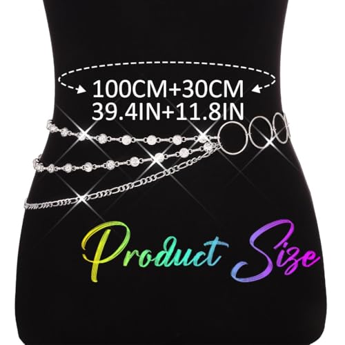 COSYDAYS Silver Rhinestone Chain Belts Sparkly Crystal Waist Chains Layered Fashion Belly Body Jewelry Accessories for Women4