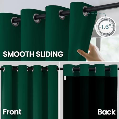 Image of COSVIYA 100% Dark Green Blackout Curtains for Kids Room 72 Inches Length