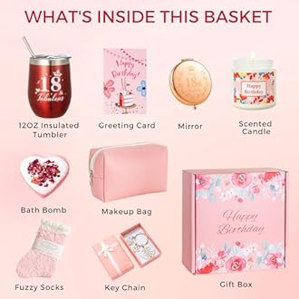 18th Birthday Gifts for Girls,Turning 18 Year Old Unique Happy Birthday Gift Baskets for Her,Relaxation Spa Bath Tumbler Gift Set, Funny 18 Gifts Ideas Box for Best Friends Mom Wife Sister Coworker