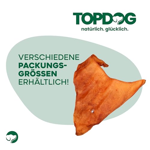 Topdog Büffelohren für Hunde 50 Stück - Wie Rinderohren - Ganze getrocknete Rinderohren für Hunde ohne fettige Muschel - Knabberohren mit Kauspaß, Genuss und Pflege
