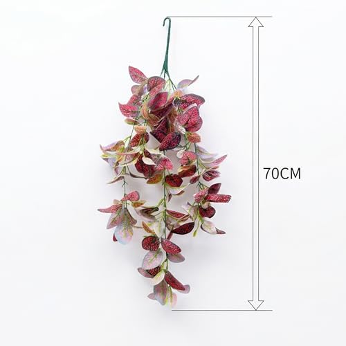 Image of Dekorly 2 Pack Artificial Plants Artificial Hanging Plants Faux Eucalyptus Leaf Greenery Fake Hanging Eucalyptus Plant (Green) (2, Red Money Plant Vines)
