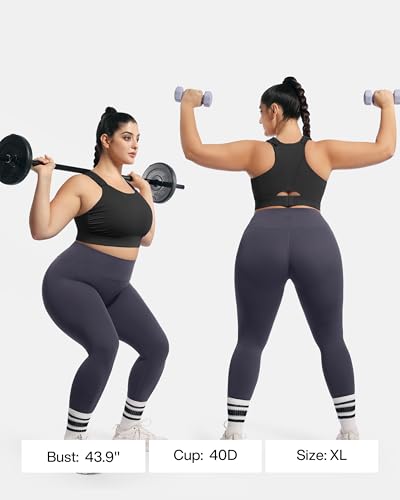 Image of Plus Size Sports Bras Medium-High Support Adjustable Racerback High Neck Wireless Everyday Workout Running Bra for Women