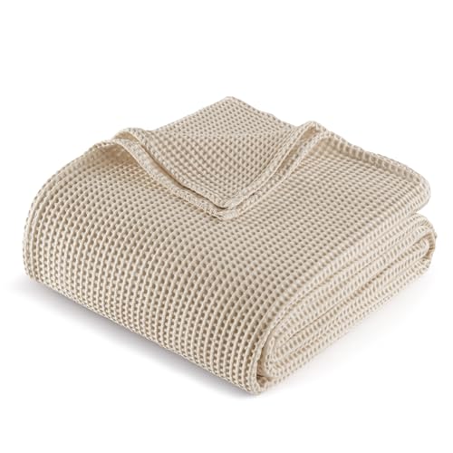 Exclusivo Mezcla 100% Cotton Waffle Throw Blanket for Couch Sofa Lightweight and Breathable Gauze Muslin Blanket for Summer Moisture-Wicking Home Decor 50x70 Khaki