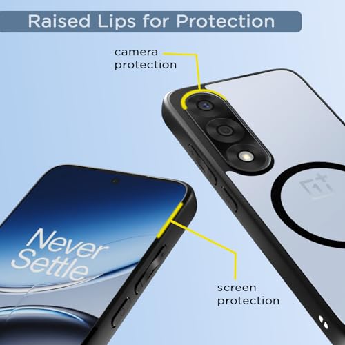 Image of Amazon Basics TPU+PC Back Cover for OnePlus Nord 5 5G Compatible with Mag-Safe | Shockproof Design | Hard Transparent Back Case (Black Mag-Safe)