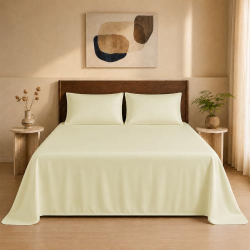 Image of HOMEMONDE 100% Bamboo King Size Flat Bedsheet with 2 Pillow Covers | 300 TC Luxury Cooling Bed Sheet | Ultra Soft, Breathable & Moisture Wicking | (Ivory, 108x108 Inches)