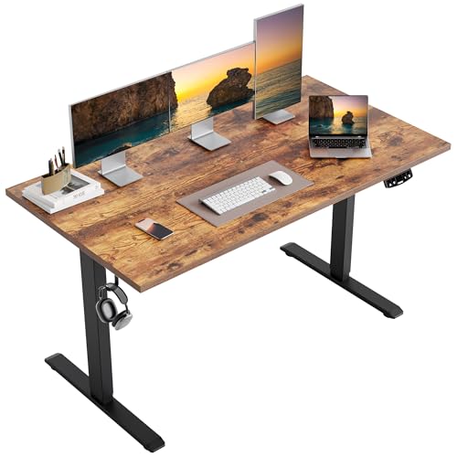Image of Agilestic Electric Standing Desk, 55 x 24 Inches Height Adjustable Desk, Sit Stand up Desk for Work Office Home, Splice Board, Rustic Brown