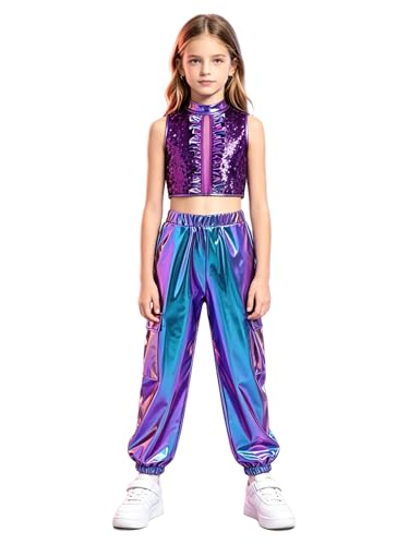 Tenue Danse Latine Fille sans Inconfort pour Ensemble Hip Hop Paillettes