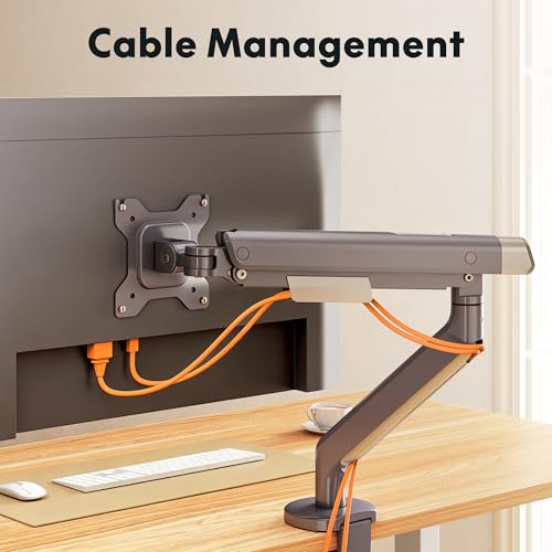 Image of FlexiSpot Single Monitor Arm, Premium Aluminum Monitor Desk Mount Fits Screen up to 35 Inches 19.84 lbs, Fully Adjustable Monitor Stand with C-Clamp & Grommet Base for Home Office, Gun Gray