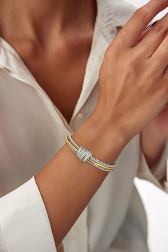 WOWORAMA Twisted Cable Wire Cuff Bracelet for Women Gold Silver Two Tone Cuff Bracelets Mixed Metal Statement Bracelet Adjustable Jewelry2