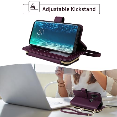 Furiet Argyle Wallet Case for Moto Edge Plus 2020 with Wrist Strap Shoulder Strap, Card Slots Zipper Purse Luxury PU Leather Stand Cell Phone Cover for Motorola Edge+ + XT2061 Women Girls Deep Purple by Furiet - Image 3