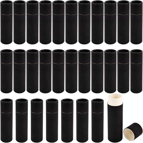 30 Pcs Paperboard Lip Balm Tubes Black Refillable Paper Lipstick Containers Round Cardboard Empty Lip Gloss Tubes for Solid Ointment DIY Cosmetic Storage