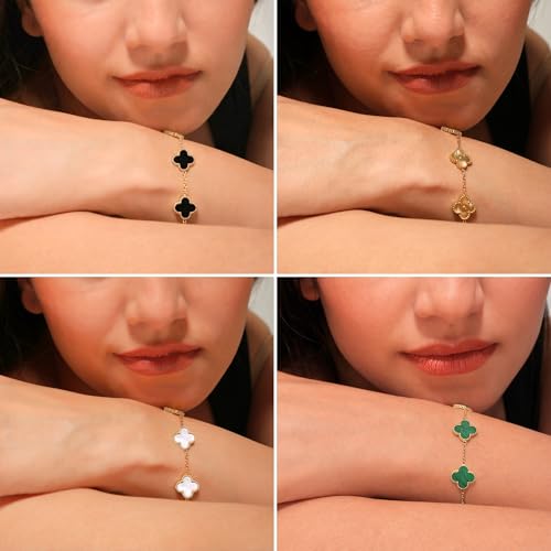 Image of SALVE Clover Anti Tarnish Bracelet for Women Stylish | Stainless Steel Bracelet for Woman | Fashion Jewellery for Women Aesthetic Accessories for Girls Chain Bracelet Gold