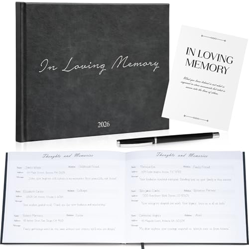 Image of Funeral Guest Book - Celebration of Life Guest Book with Rollerball Pen for Memorial Service - Funeral Memory Sign in Books for Over 300+ Guests - Funeral Decorations with In Loving Memory Table Sign