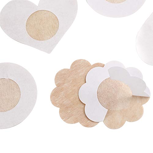 100 Pcs Pasties Nipple Covers Disposable Breast Pasties Comfortable Satin Petals Pasties Petal Self-Adhesive Multi-Shape Bra for Women, Beige, Large4