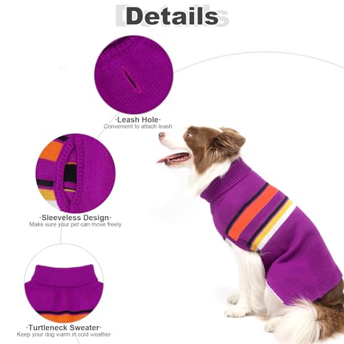 Image of PAWCHIE Dog Sweater - Turtleneck Thick Dog Clothes for Girls & Boys, Stretchy Knitted Outfit with Leash Hole, Purple Large Size Doggy to Puppy Cat