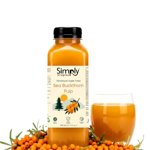 Image of Simply Staples Sea Buckthorn Pulp 300ml | 100% Pure Himalayan Berries | Rich in Omega 3 6 7 9 | No Sugar No Preservatives | Cold Processed Ayurvedic Fruit Pulp