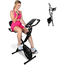 Bicicleta Estática Para Más De 100 Kilos Mobiclinic® Fitness, Bicicleta estática plegable + Cintas de resistencia, 2 en 1, Everest, 8 niveles, Hasta 120Kg, Pantalla LCD, Medidor de pulso, Asiento regulable, Rueda de 2,5Kg, Trainer X-Bike