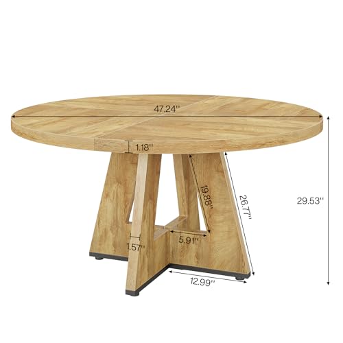 Tribesigns 47 inch Round Dining Table Wood Kitchen Table for Dining Room, 47" Dinner Room Tables for 4-6, Farmhouse Accent Furniture with Wooden Tabletop and Cross Base, Light Wood - Image 3