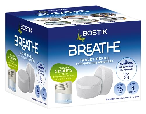 Bostik Pastillas de repuesto para deshumidificador, sin colorantes y sin fragancia, cubre áreas de hasta 25 m2, para uso en el hogar y en caravanas y autocaravanas, duran hasta 4 meses (paquete de 2)