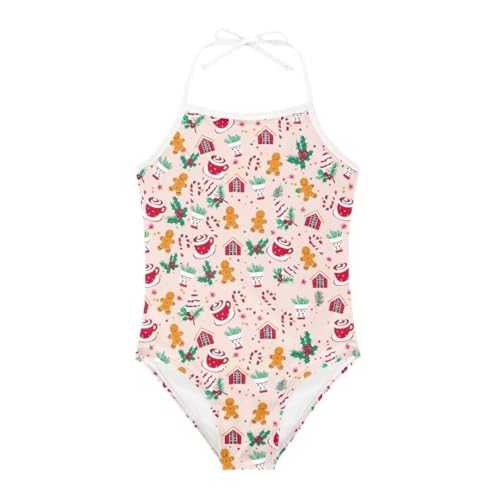 Image of Christmas Girls One-Piece Swimsuits Beach Halter Swimwear Bathing Suit for 3-10 Years