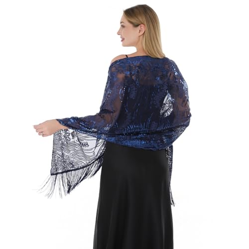 Sequin Lace Shawl Wrap for Women Floral Evening Party Formal Shawls Dressy Cover Up Girls Wraps Wedding