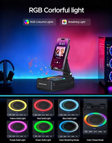 Image of Gifts for Him Dad Men Mother's&Father's Day, Birthday Ideas for Men Women, Cell Phone Stand with Wireless Bluetooth Speaker with Wireless Induction Audio & Colorful Led Light