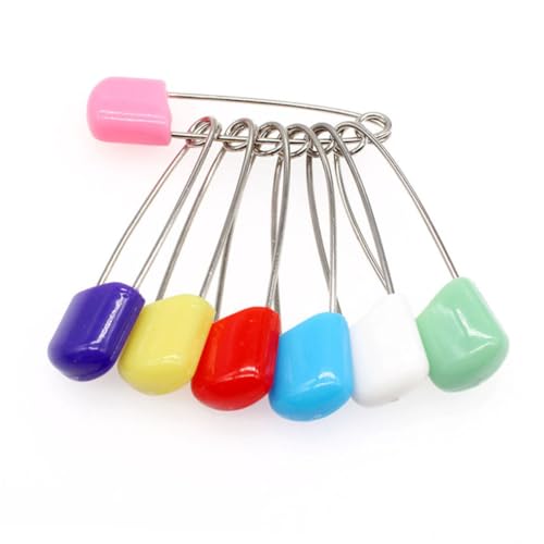 Anneome Traditional Safety Pins Plastic End 50 Pcs Large Head Stainless Steel Pins for Diapers Nappies
