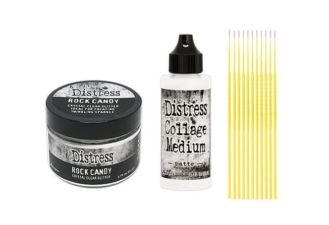 Tim Holtz Distress Rock Candy and Collage Medium Bundle - Tim Holtz Distress Rock Candy Glitter with Distress Matte Collage Medium - with Trebbies Detail Sticks