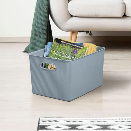 Image of Superio Ribbed Collection - Decorative Plastic Basket Open Home Storage Bins Organizer, Blue Containers for Organizing Closet Storage Bins for Shelves (Bin with Lid- Extra Large (22 Liter), 2 Pack)