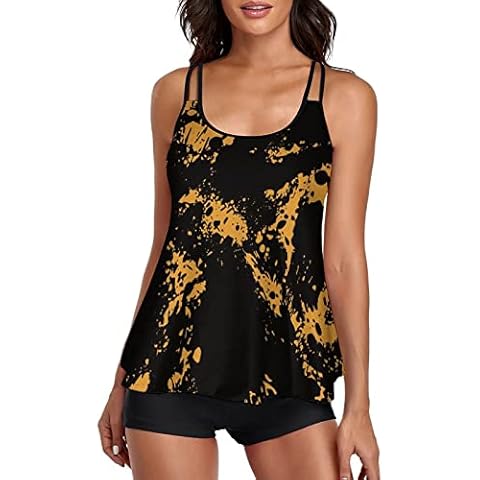 SHOBDW Tankini Swimsuits for Women 2 Piece Crew Neck Tankini Set Top With Low Waist Sporty Shorts Swimming Costume Sets Ladies Plus Size Summer Swimwear Beachwear Bathing Suit Cover
