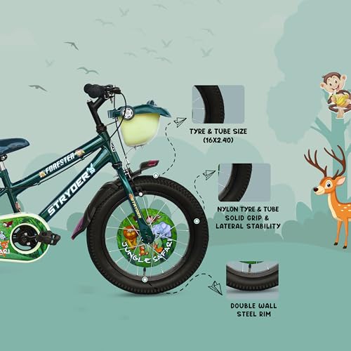Image of Stryder Forester IC 16-Inch BMX Cycle for Kids | 10-Inch Steel Frame | C Brakes | Rigid Suspension | Durable Nylon Tyres | Suitable for Ages 3-7 Years | Forest Green