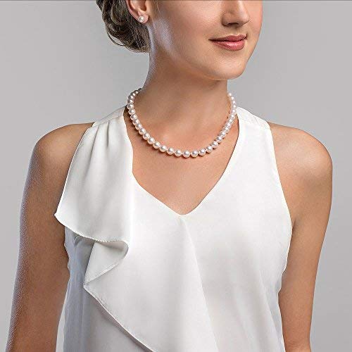 The Pearl Source 14K Gold 9-10mm AAAA Quality White Freshwater Cultured Pearl Necklace for Women in 17" Princess Length3