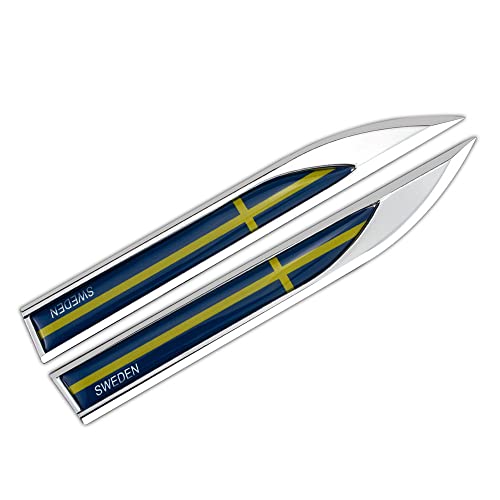 Image of 1 Set Swedish Flag Sweden Cross Logo Car Fender Side Left and Right Metal Sticker Decal Emblem Badge for SAAB