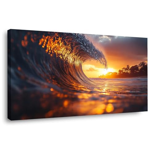 Tableau mer et vagues abstraites JOSUE décoration moderne 50x100cm encadrée
