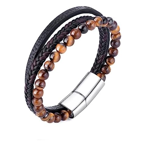 Philip Jones Men's Leather Tiger's Eye Bracelet Cover