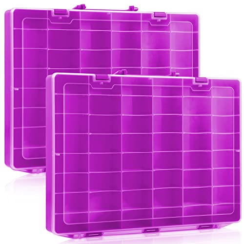 Image of Juexica 2 Pcs Large 48 Grids Plastic Storage Bead Organizer Box, Tackle Box, Compartment Organizer Container with Adjustable Dividers for Jewelry Art Crafts Toys Screw Small Parts(Purple)