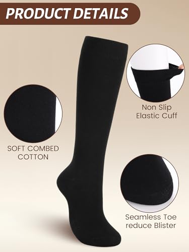 3 Pairs Girls Knee High School Uniform Socks Casual Dress Socks Long Seamless Combed Cotton4