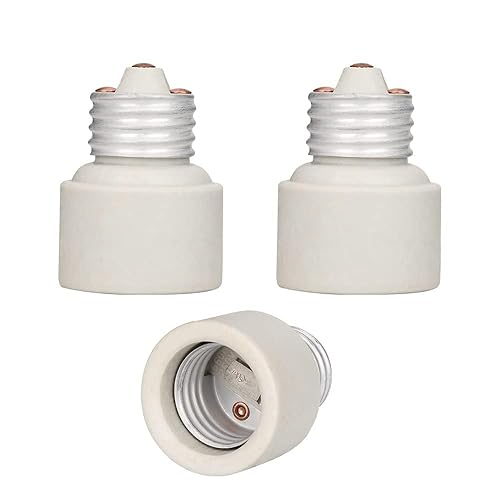 ALUCSET Paquete de 3 extensores de porcelana de base de tornillo mediano a base media, adaptador de extensión de enchufe de bombilla E26 E27 a E26