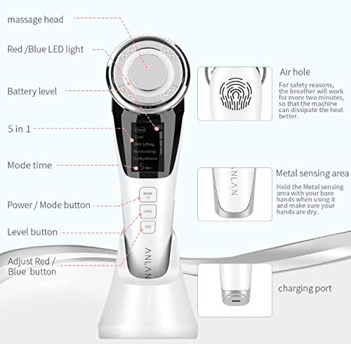 5 en 1 Masajeador de Belleza Facial Multifuncional Instrumento con Frío Calor Fototerapia para Antiarrugas, Masajeador Anti-envejecimiento, Limpieza Profunda, Cuidado Facial