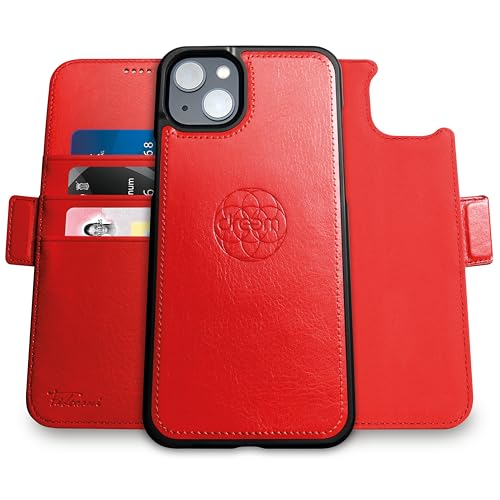 Image of dreem Fibonacci Compatible with iPhone 14 Plus Wallet case / 2-in-1 Shockproof case and Detachable Vegan Leather Folio, MagSafe Compatible, RFID Protection [Red]