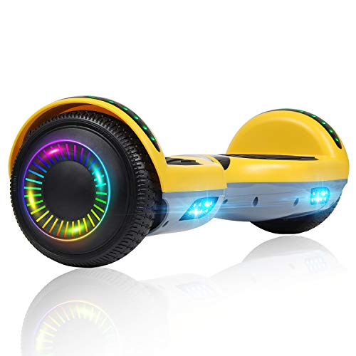Felimoda Hoverboard, 6.5 Inch Two-Wheel Self Balancing Hoverboards - LED Light Flashing Wheel for Kids(Yellow-Gray)